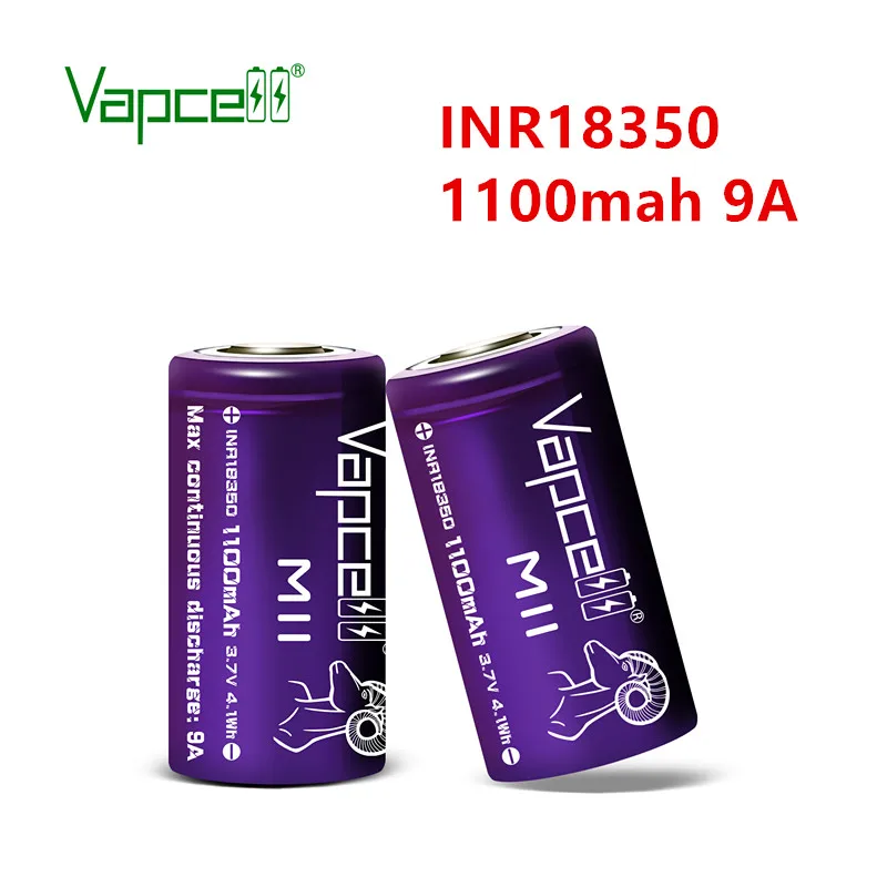 Vapcell 100% оригинальный INR 18350 1100 мАч 9A M11 литиевая батарея mooch тест 3 7 в перезаряжаемые
