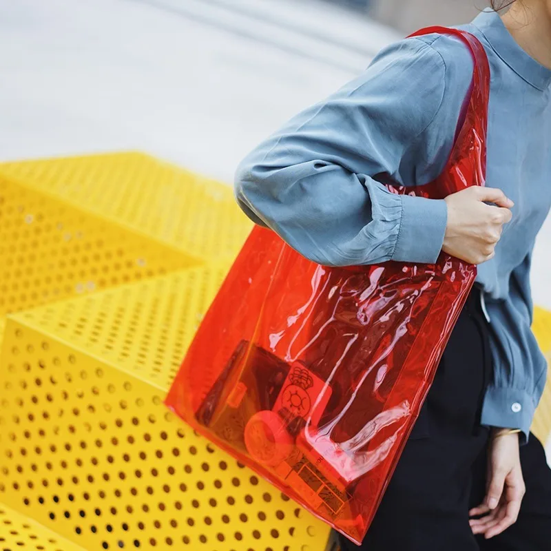 

37*44*10cm Fashion Transparent Handbag Pvc Plastic One-shoulder Shopping Bag Female Bag Green Christmas Gift Bag