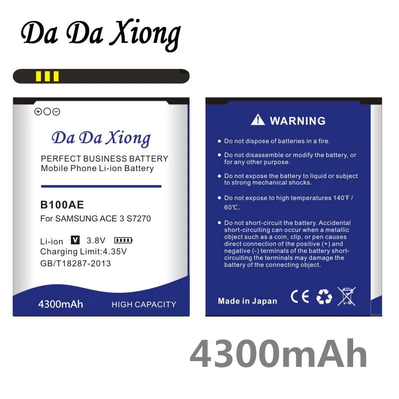 Аккумулятор Da Xiong 4300 мАч B100AE для Samsung Galaxy Ace 3 S7270 S7272 S7898 S7562C S7568i i699i s7262|battery for