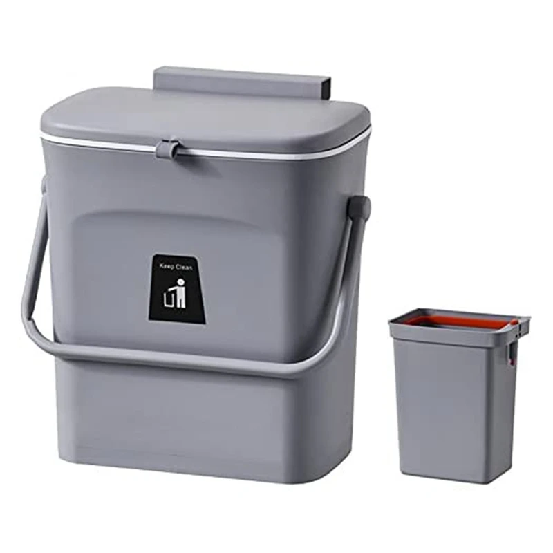 

9 L/2.4 Gallon Kitchen Compost Bin- Indoor Compost Bucket Hanging Small Trash Can with Lid Under Sink