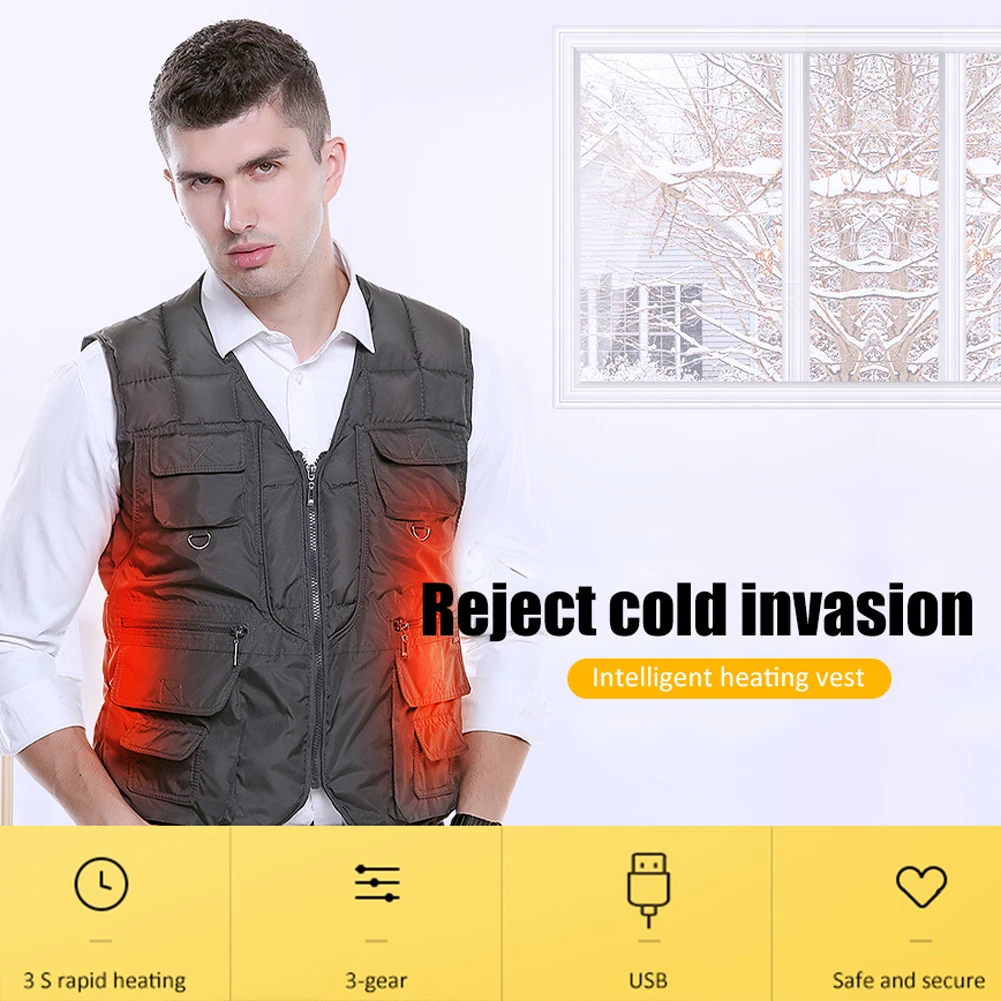 

Intelligent Heating Solid Color Cotton Vest Korean Version Jacket Clothes Autumn and Winter Loaded Heating Fishing Vest