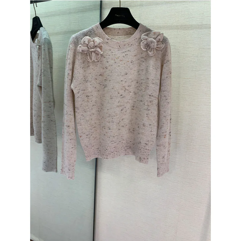 Коко свободный свитер трехмерный цветок круглый вырез вязаный с длинными