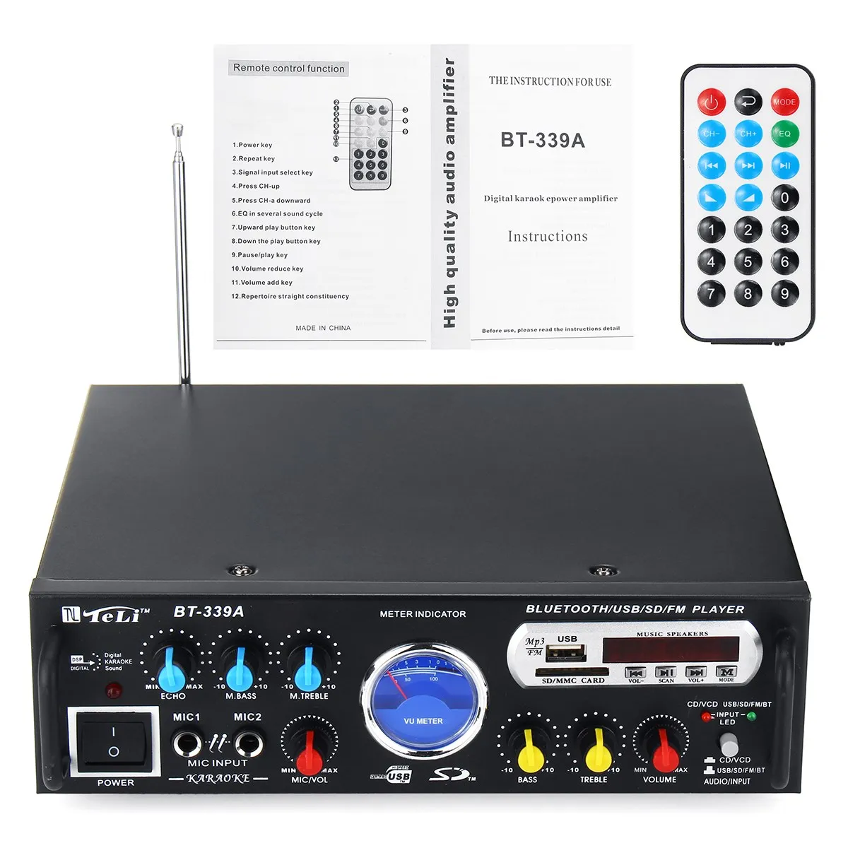 

700W bluetooth Amplifier Stereo Sound Amplifier VU Meter Speakers Subwoofer Car Audio 2CH FM Radio USB Home Theater Amplifiers