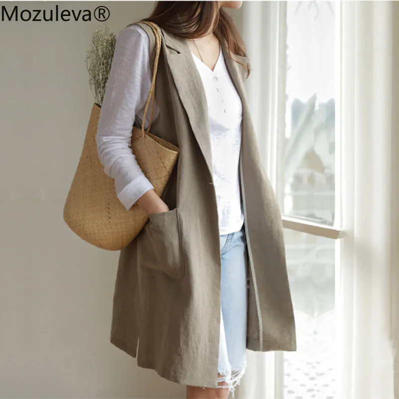 

Однобортное пальто свободно контракт Осенняя новая футболка без рукавов, майка детская верхняя одежда белый льняной костюм жилет в старшая...