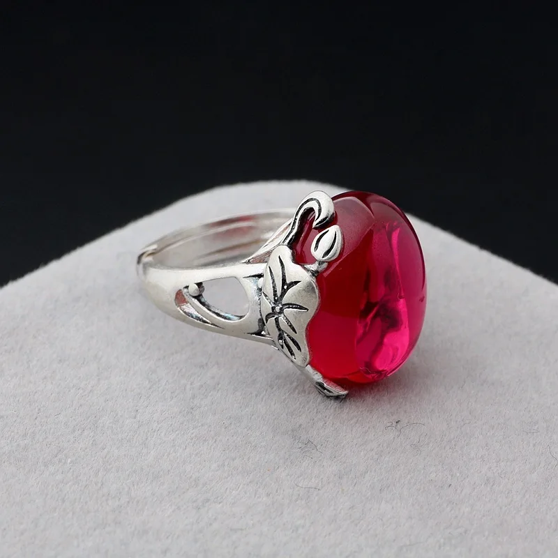 

Black Thai silver s990 sterling silver ring female national wind zen lotus topaz pulp red corundum mustard