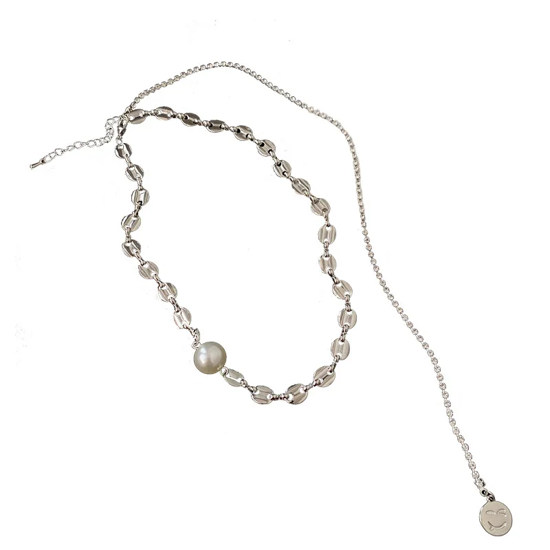 

LOVOACC Stylish Shiny Rhinestone Faux Pearl Choker Necklace for Women Asymmetric Chains Necklaces Statement Minimalist Jewellery