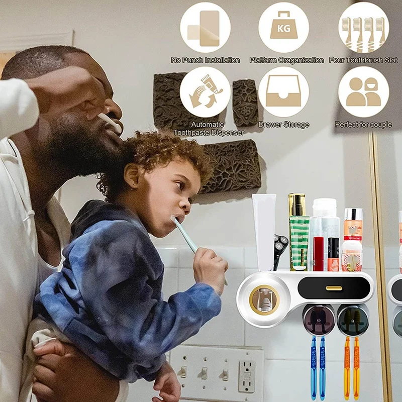 Держатель для зубной щетки настенный диспенсер пасты 4 отделения кистей 2 чашки 1