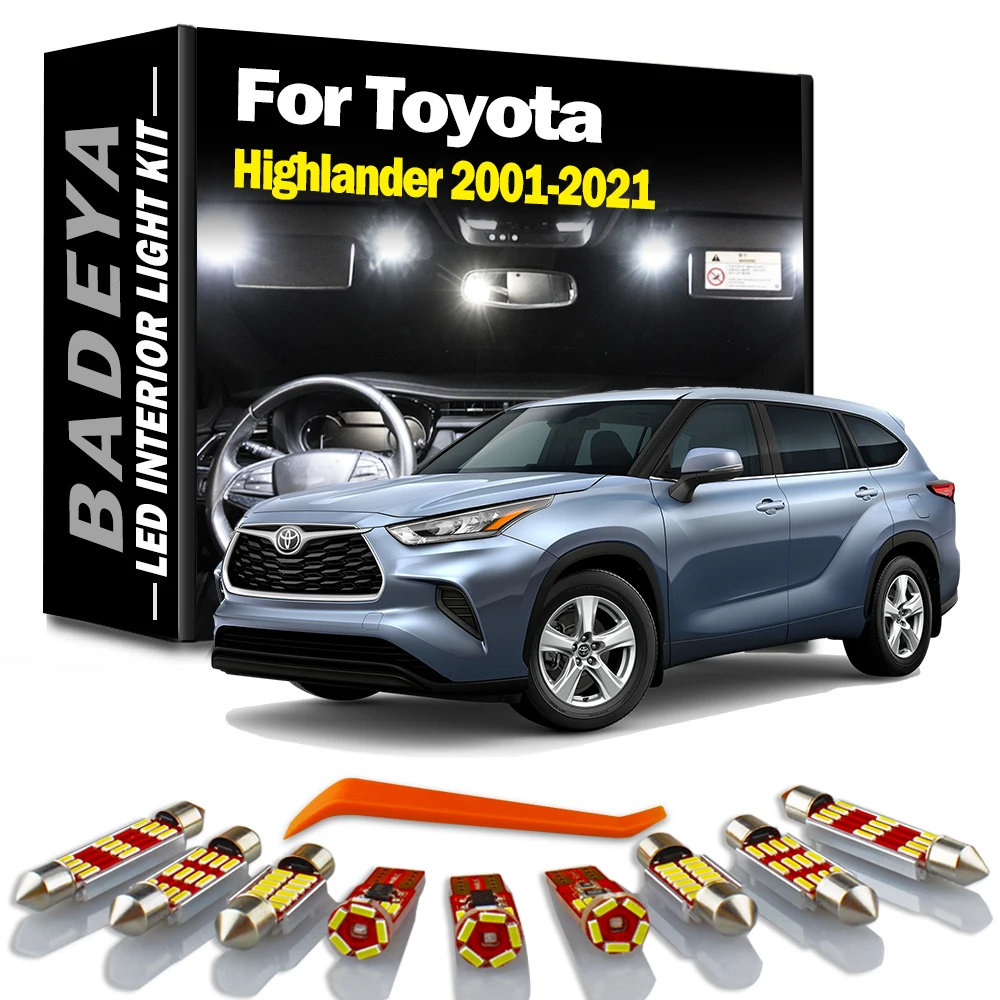 

BADEYA Canbus Светодиодная лампа для освещения салона автомобиля Kit для Toyota Highlander 2001-2015 2016 2017 2018 2019 2020 2021 купольная лампа без ошибок