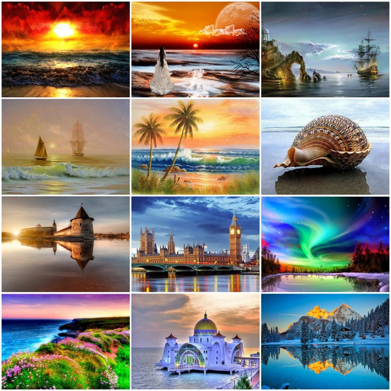 

5D DIY Diamond Embroidery Sea Castle Scenery Set 12 pcs Diamond Painting Cross Stitch Full Drill Mosaic Decoration