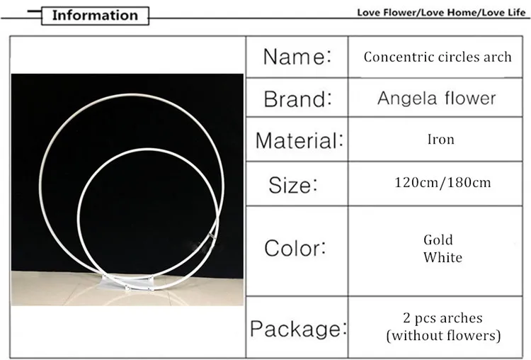 Wedding props wrought iron concentric round arches wedding decor double ring arch flower T platform stage backdrop layout 2pcs