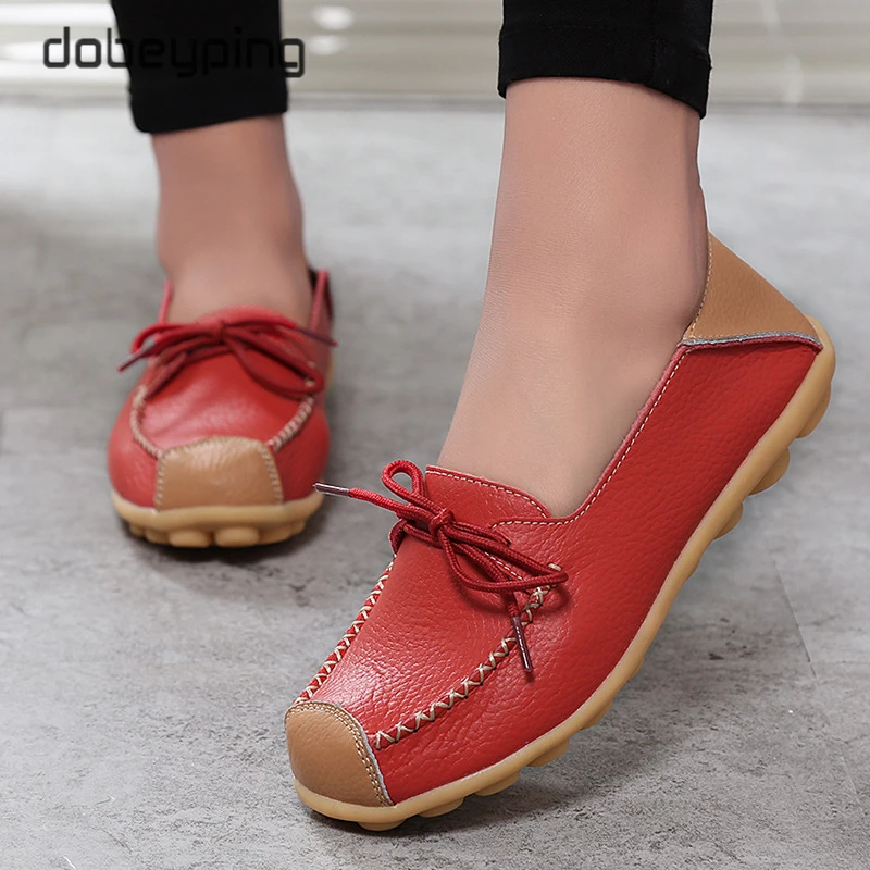 New Spring Autumn Shoes Women's Genuine Leather Woman Loafers Slip On Female Flats Casual Walking Ladies Shoe Large Size 35-44
