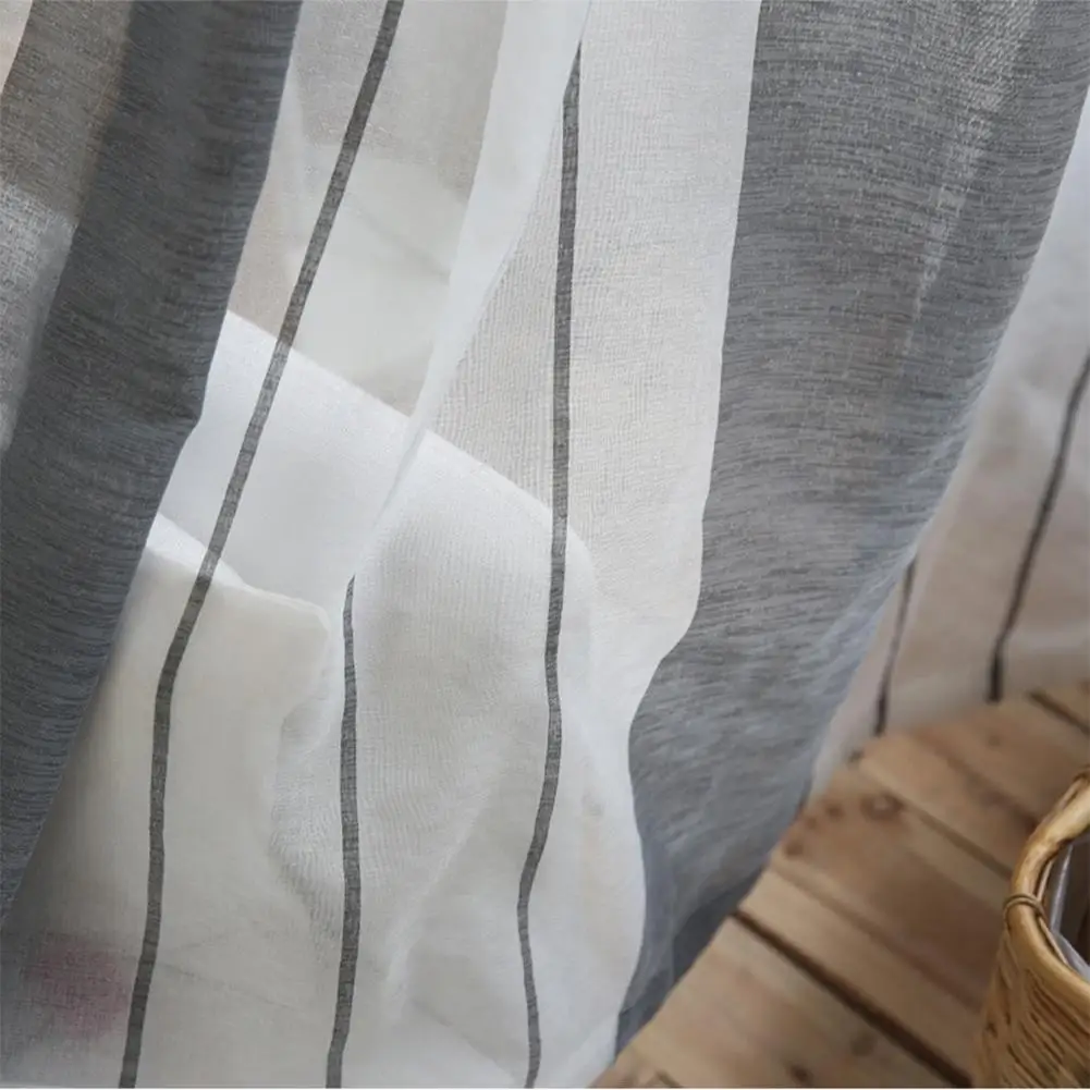 Простой полосатый стиль прозрачная занавеска с вышивкой для кухни гостиной