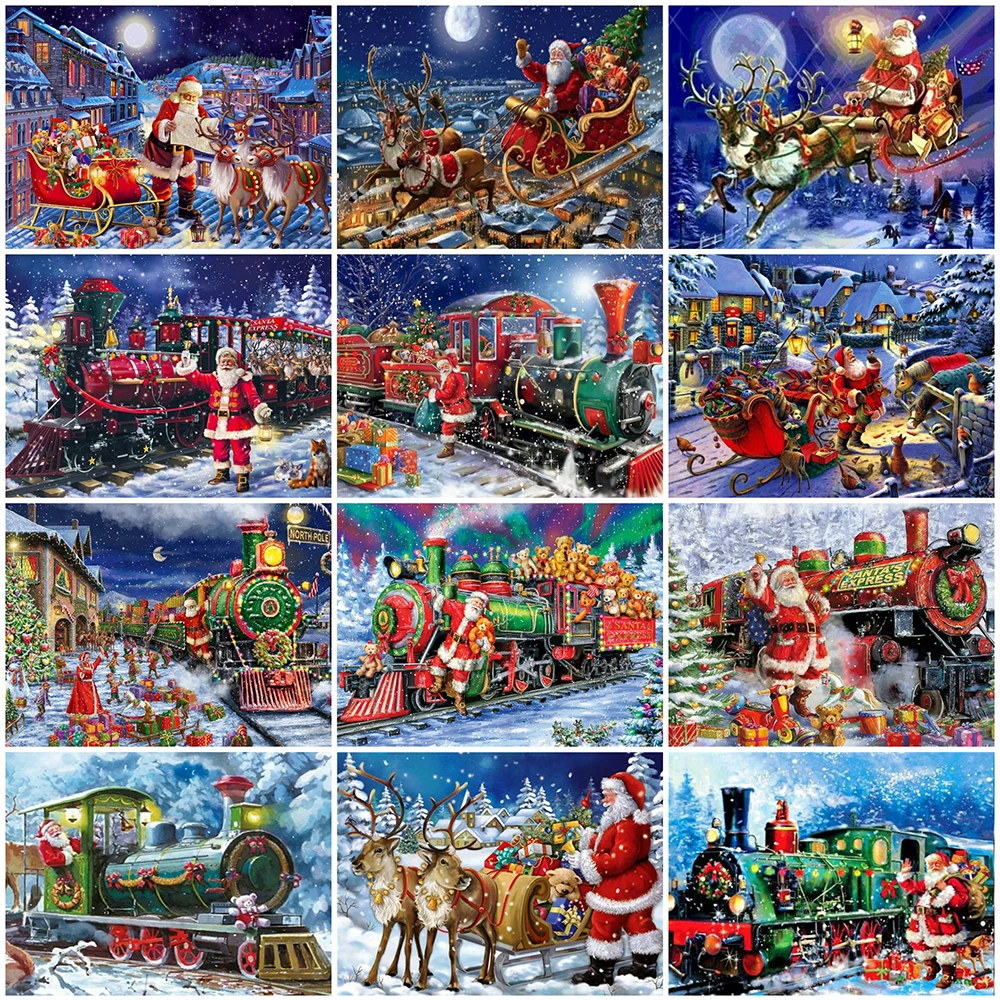 

HUACAN Алмазная картина Рождество Санта Клаус поезд Алмазная вышивка Пейзаж Зима Вышивка крестом продажа украшение дома подарок