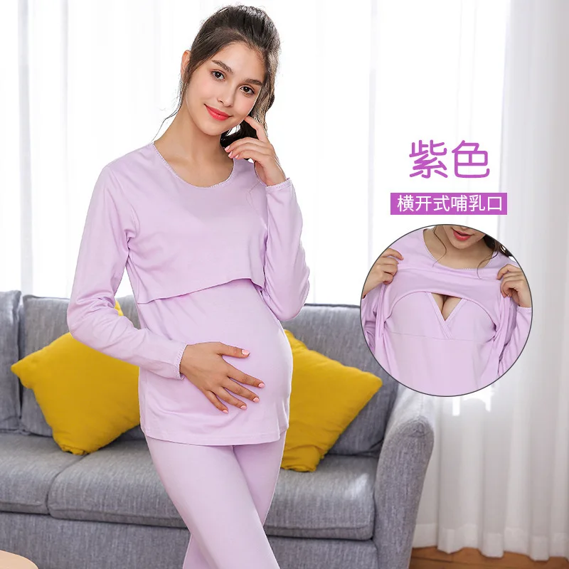 

Pure Cotton Maternity Clothes Spring Autumn Long Johns Breastfeeding Suit Soild Pregnant Pijama Women Homewear Nursing Pyjama