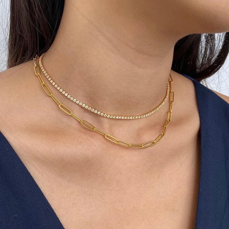 

2020 Korea Fashion Micro-inlaid Zircon Rhinestone Necklace Simple Necklace Clavicle Chain Necklace Jewelry for women christmas