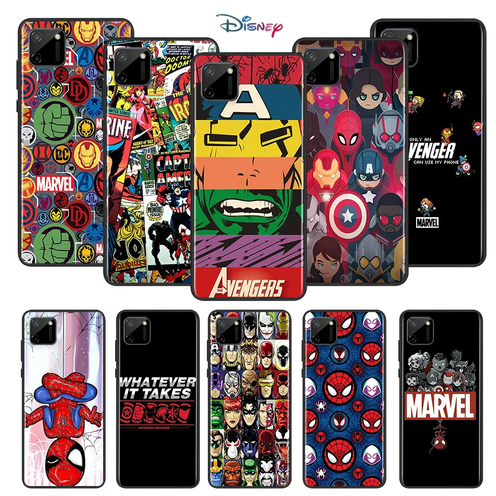 

Marvel Avengers Cartoons Logo For OPPO Realme 7i 7 6 6S 6i 5 5S 5i 3i Narzo 10 20 Pro Global Soft TPU Silicone Black Phone Case