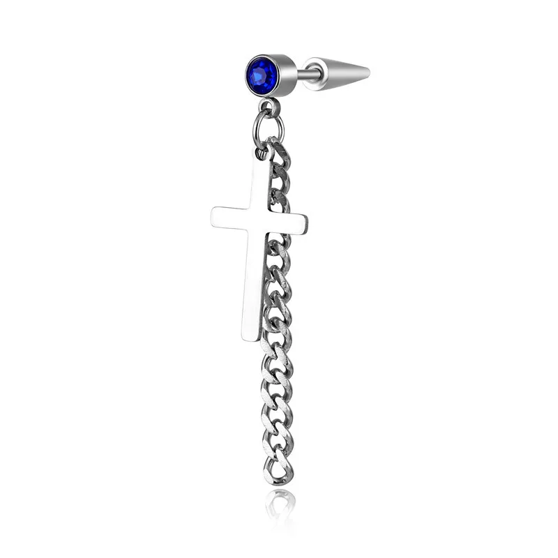 

Punk Titanium Steel Cross Crystal Tassels Chain Single Earrings Korean Pop Titanium Steel Tassels Stud Jewelry Wholesale