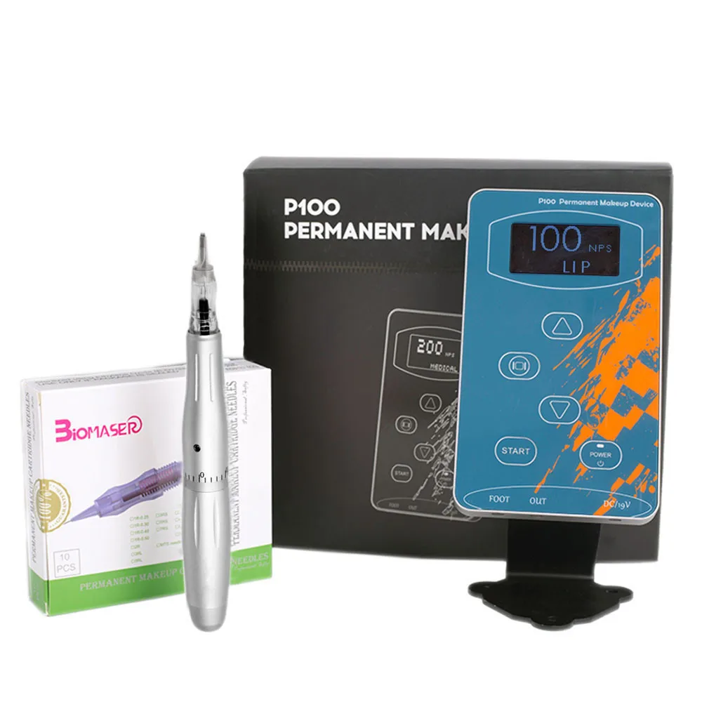 LW002 Silver Biomaser P100 машинки для татуировок Перманентный макияж, микроблейдинг, Ротационная Машина, микро лезвия, для тату бровей, Наборы профессиональная ручка для брови, подводка, губы - Цвет: LW002 Silver