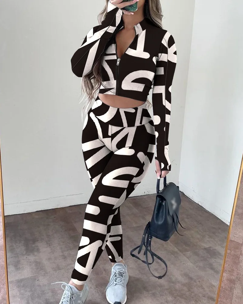 

Women's fashion cartoon print lapel long-sleeved shirt high-waist casual trousers jogging sweatshirt two-piece suit 2021 autumn