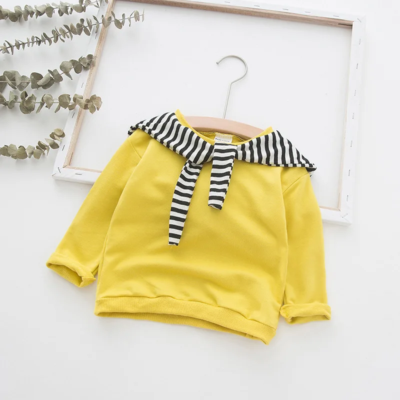 yellow Одежда для маленьких девочек милые футболки с рисунком футболки с капюшонам Топы Повседневное с длинными рукавами хлопковые топы для девочек RT476 - Цвет: yellow