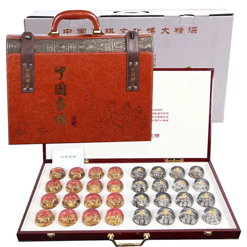 

Large Sculpture Chess Portable Travel Gathering Crystal Pieces Chinese Chess High End Gifts Xadrez Jogo Chessboard Games Ed50zm