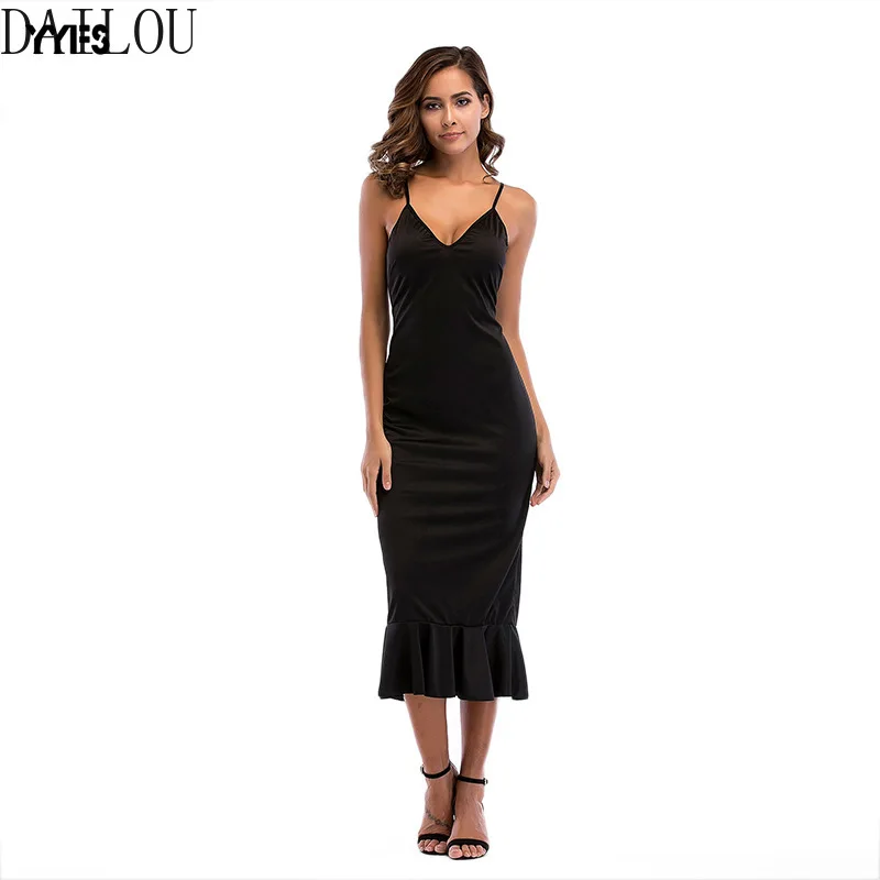 Женское длинное вечернее платье на бретельках Forefair Клубная одежда с v образным