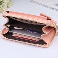 2021 women wallet solid color leather shoulder straps shoulder bag mobile phone big card holders wallet handbag pockets girls
