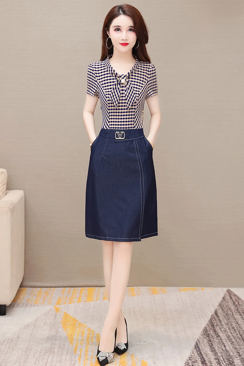 

COIGARSAM 4XL Plus Size Patchwork Women dress New Summer Plaid Dresses Khaki Pink 925