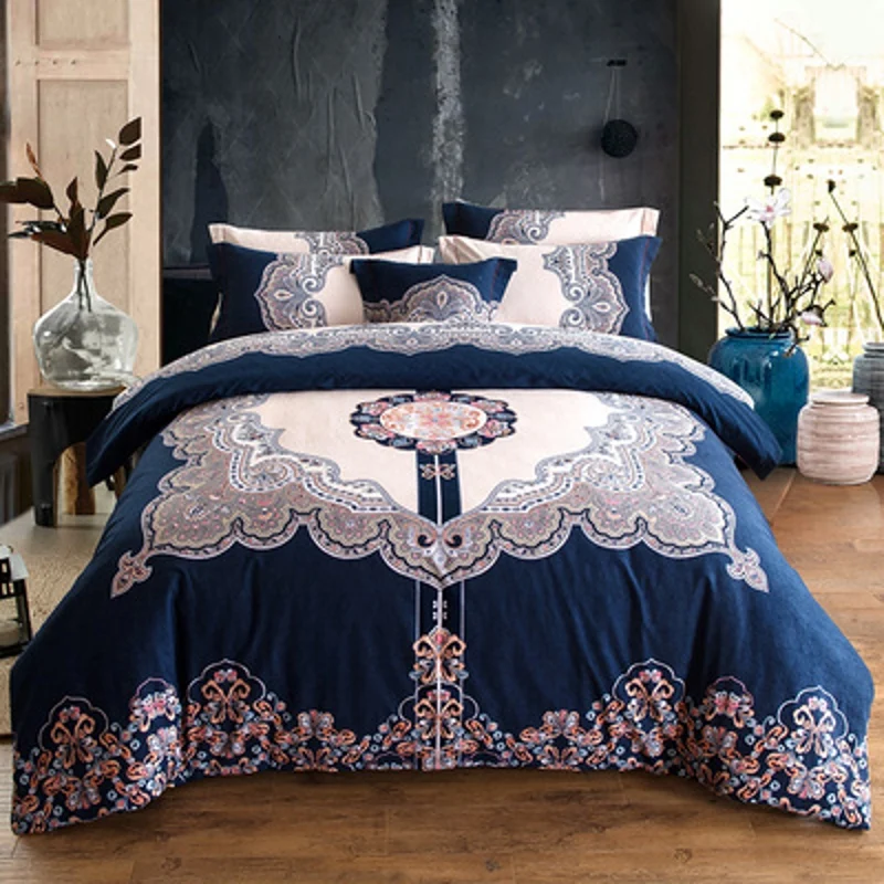 

Pure cotton brushed four-piece thickened national style cotton double bed fantasy city spring and autumn quilt cover