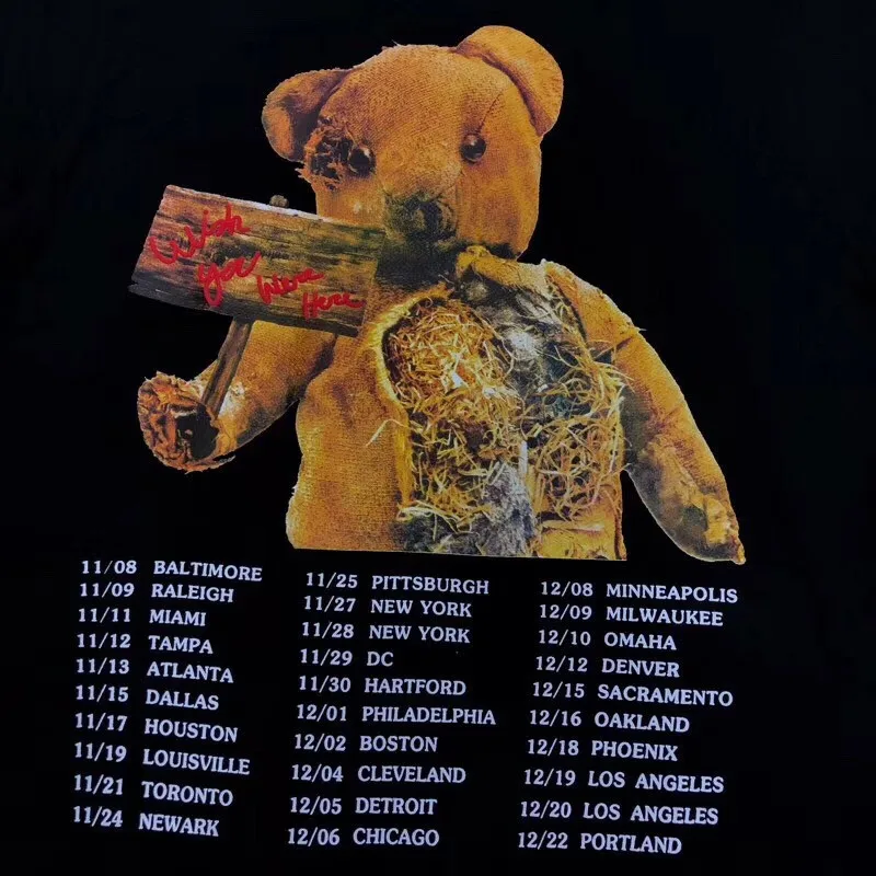 

Travis Scott TOUR TRAVIS BEAR Astroworld T-shirt Wen 1:1 high Quality T shirts Top tees Hip Hop Summer Style T shirt