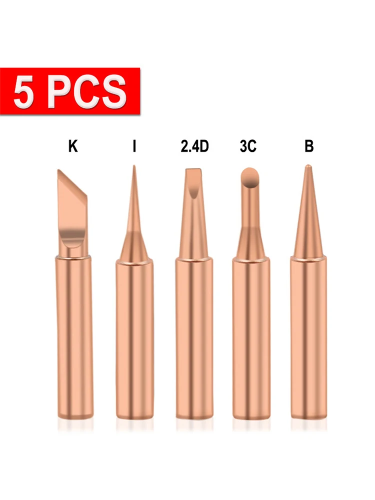 

5Pcs soldering iron tip pure copper lead-free I/B/K/2.4D/3C soldering iron tip set, hot bare copper electric soldering iron tip