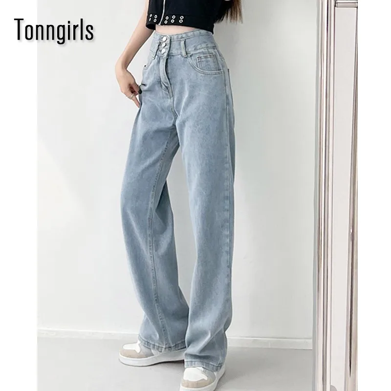 Tonngirls Casual Boyfriend Jeans For Women Mom Blue Demin Trousers For Women High Waist Pants Loose Jeans Femme Korean Style