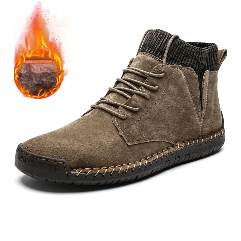 Зимние кожаные повседневные мужские ботинки; Botines Hombre Botas Masculina Bot Erkek Buty Zimowe Stivaletti Uomo; плюшевый мех