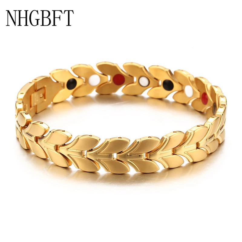 NHGBFT форма листа золотой цвет здоровья магнитные браслеты для женщин мужские