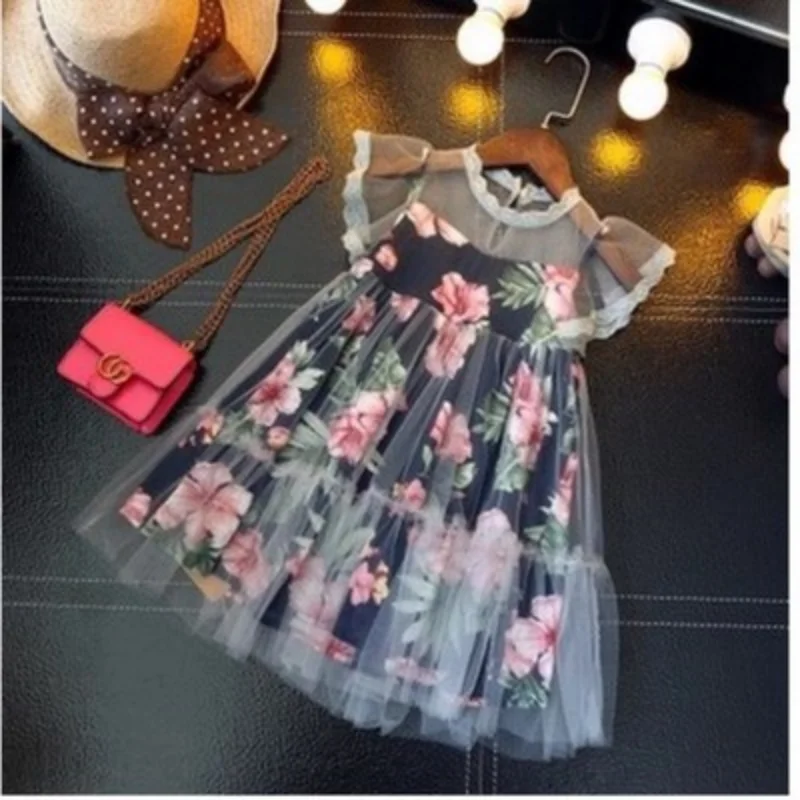 

Kids Girls Designers Dress Lace Floral Printed Clothing Baby Princess Dress for Summer Girl Clothes Toddler Girl Dresses