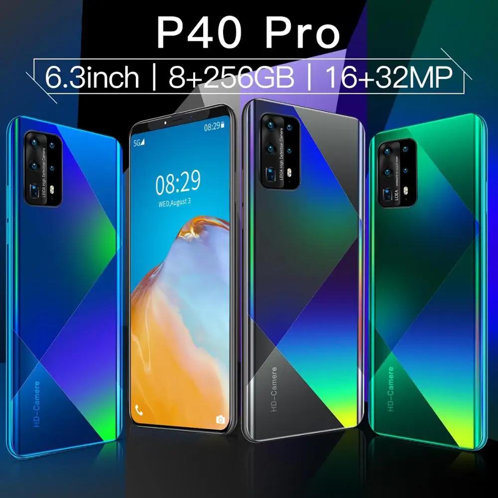 

Global Version P40PRO Mobile Phones 8 256GB ROM 5000MAH 2 Sim 5G 6.3" Screen Unlock Smartphone Flash Sale In Stock Google