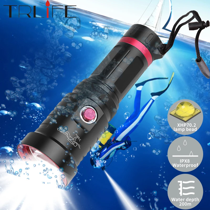 

Super Bright XHP70.2Led IPX8 Waterproof Professional Powerful Diving Flashlight Diver Light 26650 or18650 battery Lantern