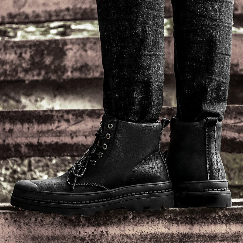 

Mens Sneakers Casual Men Casual Shoes 2020 High Top Sneakers Leather For Men's Mens Boots Black Flat Leisure Hightop