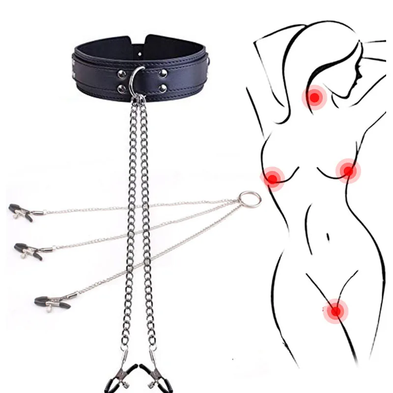 

BDSM Bondage Restraint Fetish Collar Chain Collars Collocation Nipple Vagina Clamps Adults Sex Toys For Women Games Sex Shop