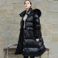 2019 winter 90 white duck down jacket women big real raccoon fur collar loose hooded female thick warm women jacket snow coat