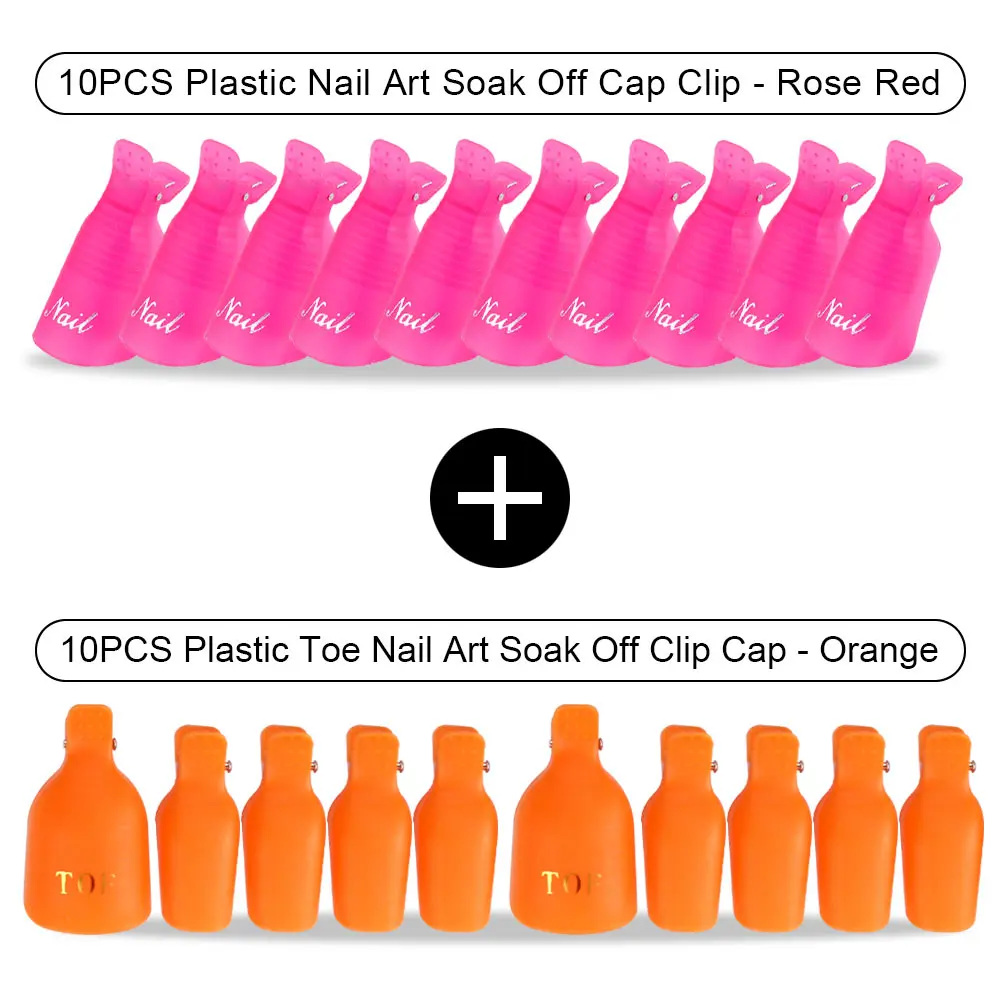 Orange Toe Rosered H 20 шт Пластиковый Лак для ногтей замочить от крышки зажимы УФ-гель для ногтей для удаления обертывания обезжириватель очиститель для маникюрного инструмента пальцы и пальцы ног - Цвет: Orange Toe Rosered H