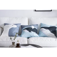 mediterranean style blue whale cotton canvas cushion cover double side printed pillow cover cartoon bear decorative pillowcase