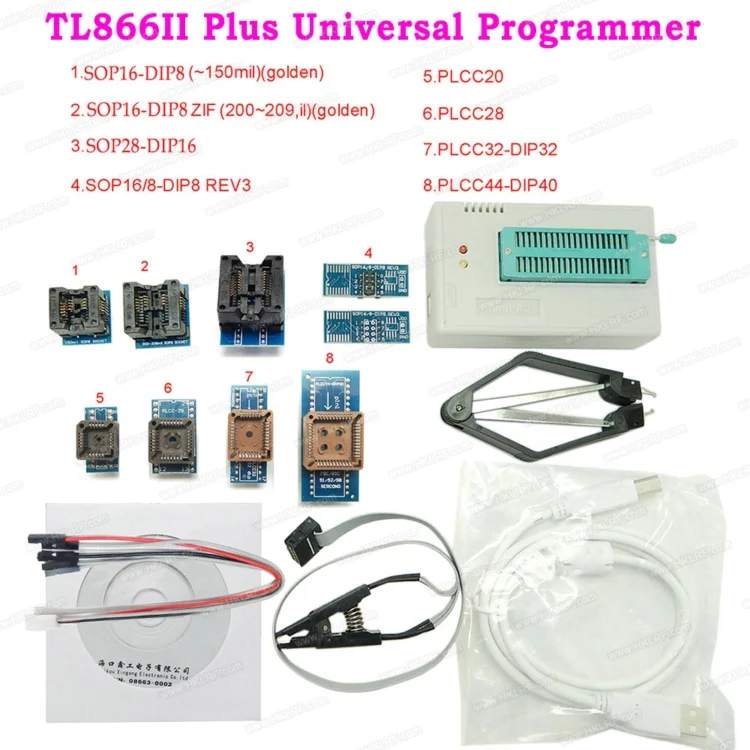 TL866II Plus 10Items Minipro TL866II плюс USB Универсальный программатор поддержка NAND Flash AVR MCU GAL PIC SPI+ 25 Адаптеры с Зажим для экстрактора - Цвет: TL866II Plus 10Items