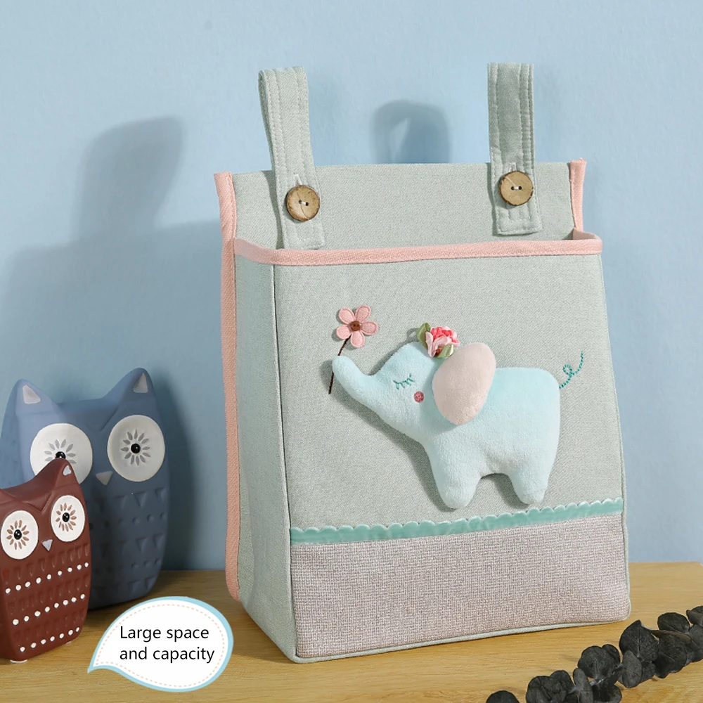 cotton linen organize hanging bags wall mounted home study bathroom kitchen storage bag cartoon multilayer baby elephant set free global shipping