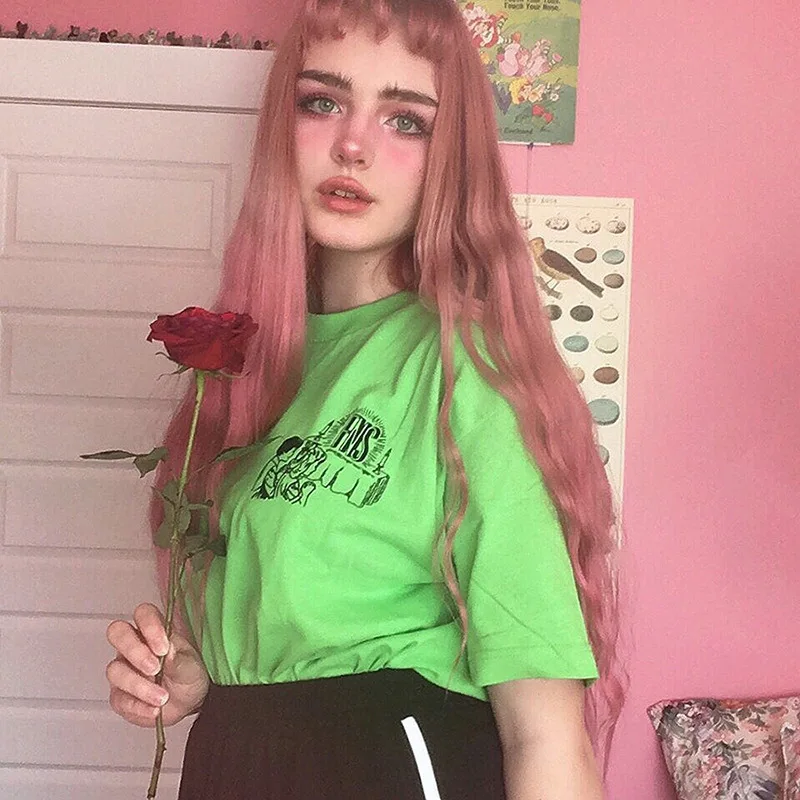 Goth Dark Neon свободные футболки с принтом в готическом стиле гранж буквами из