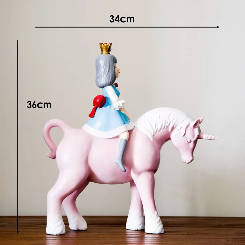 

[HHT] Nordic Modern Resin Crafts Girl Riding Unicorn Princess Heart Pink Home Decoration Girl Toy Gifts