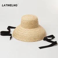 new retro flat top women raffia summer sun hats fashion handmade bandage beach hat wholesales1125