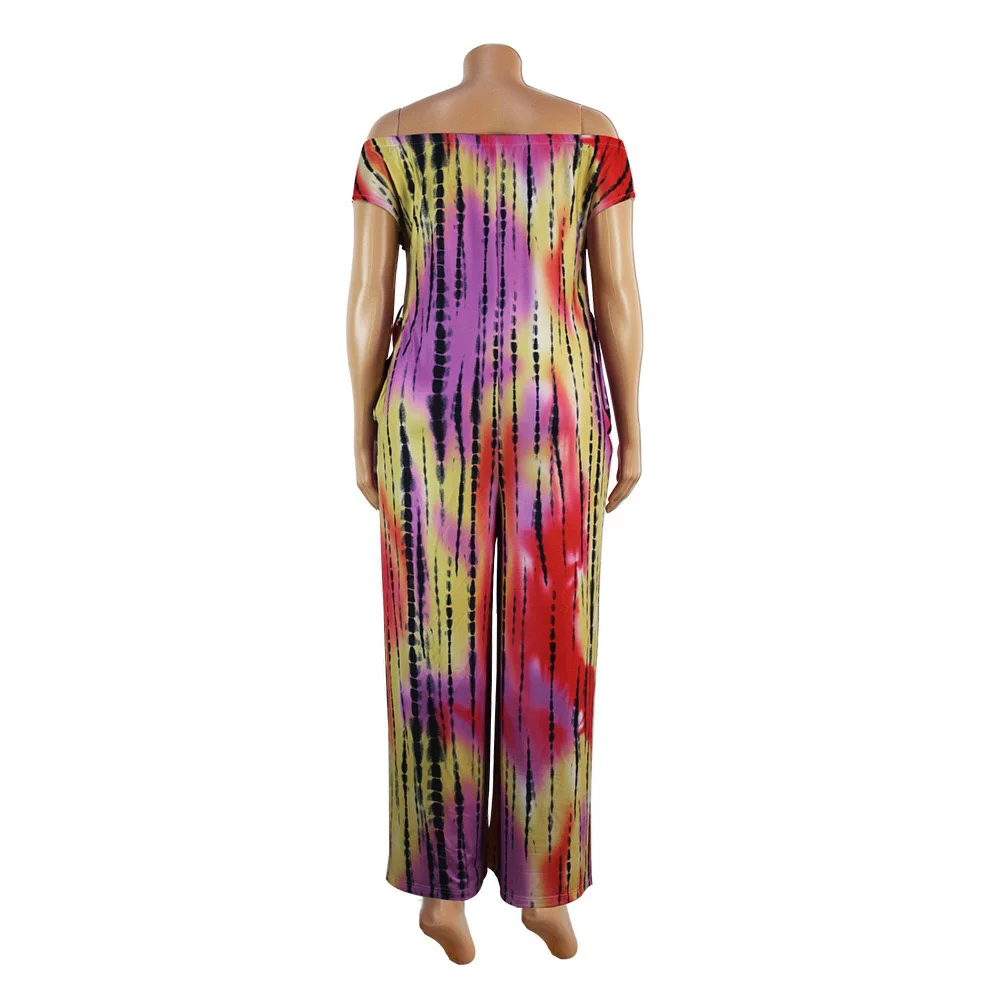 3xl 4xl Plus Size Jumpsuits For Women African New 2021 Off the Shoulder Wide Leg Loose Fashion Striped Rompers & Jumpsuits Hot