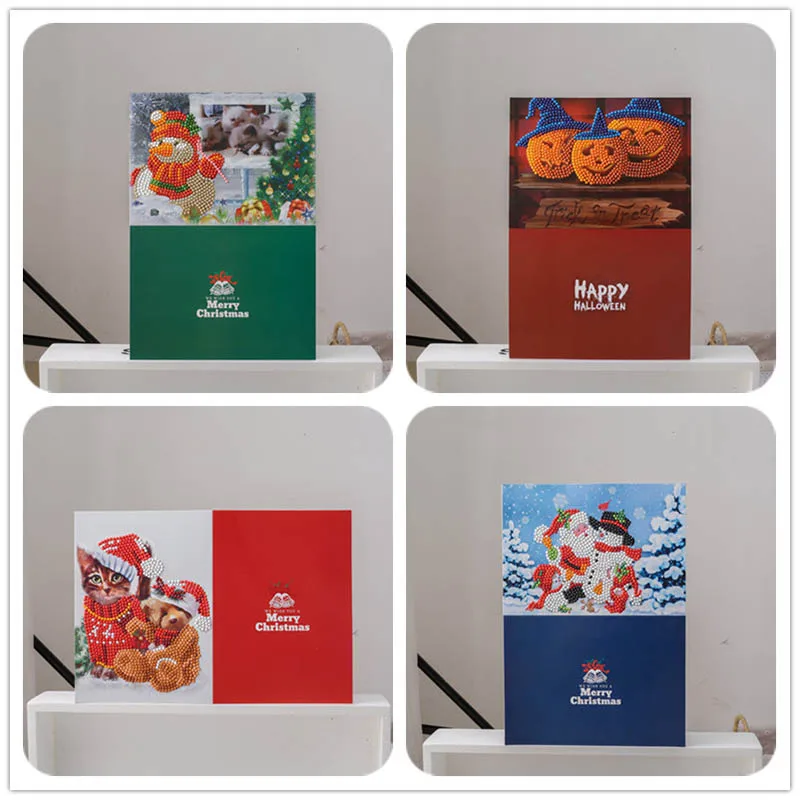 

5d Diamond Painting Christmas Cards Diamond Embroidery Birthday Paper DIY Greeting Postcards Cartoon Craft Kids Gift