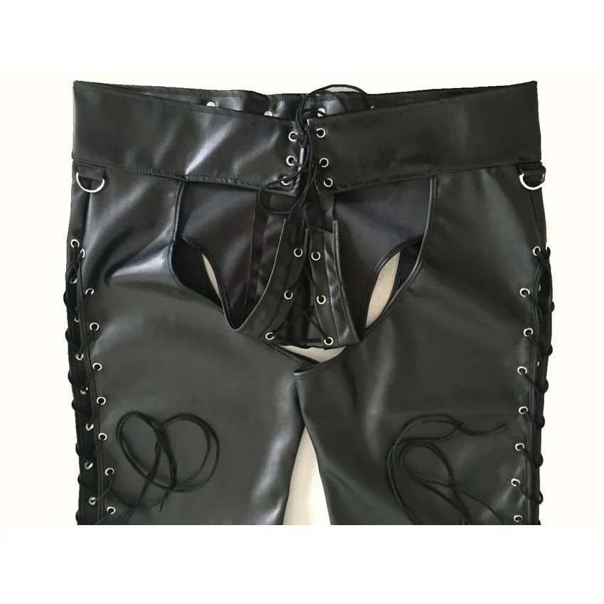 Мужские эротические шорты из лакированной кожи с открытой промежностью